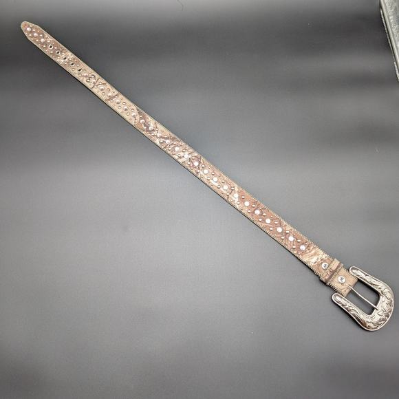 Western Belt Womens Medium Camo Leather Studs Pink Rhinestones Silvertoned Rodeo main image 6
